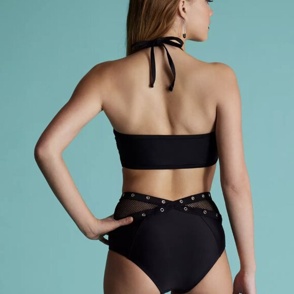 Hot Topic Black Fishnet Grommet Halter Swim Top XL - Picture 3 of 9